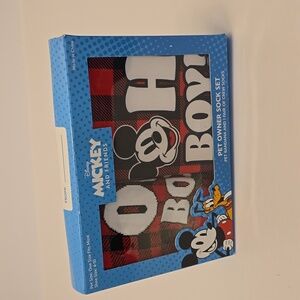 NIB Sealed Disney Mickey and Friends Pet Owner Sock Set Red Plaid Bandana Socks